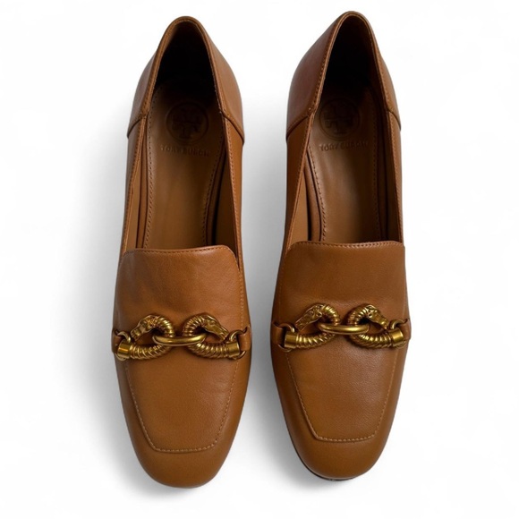 Tory Burch Tan Leather Loafers with Gold Chain - Picture 2 of 8